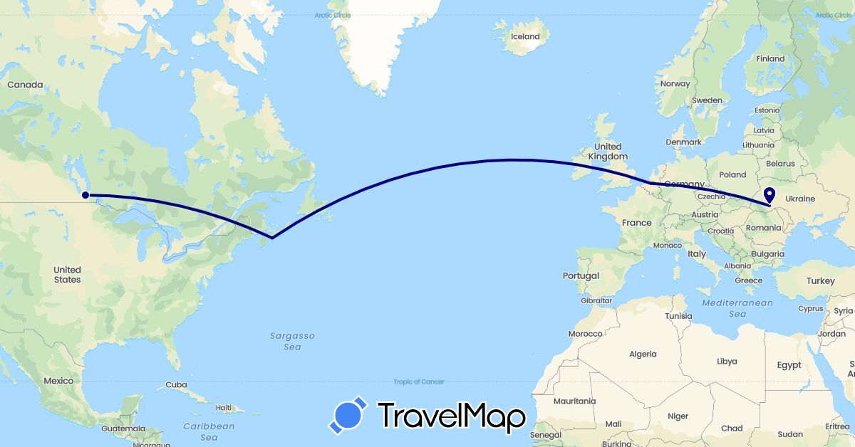 TravelMap itinerary: driving in Belgium, Canada, Ukraine (Europe, North America)